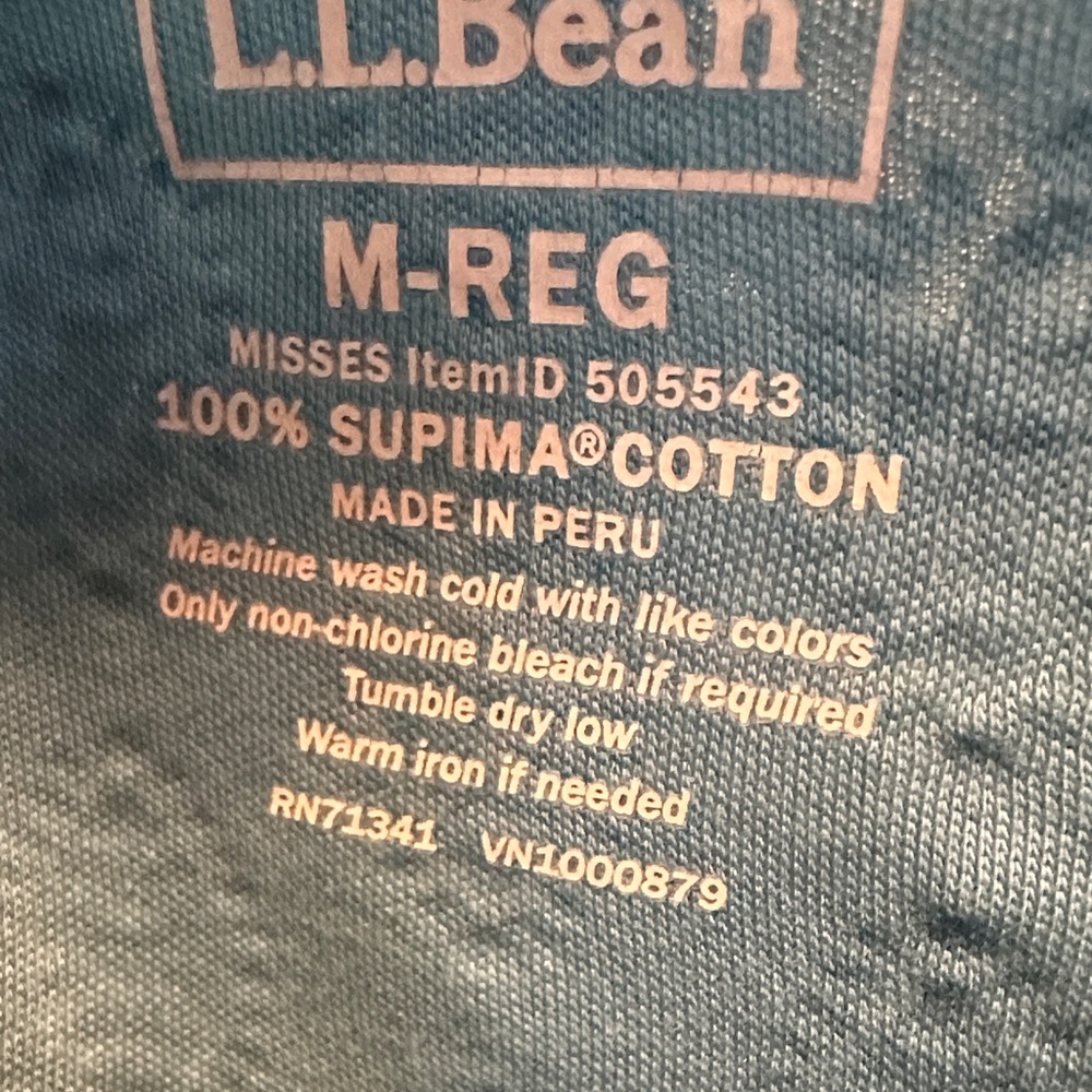 L.L. Bean Teal and White 100% Supima Cotton Printed Top 3/4 Sleeve Size M-Reg - Picture 5 of 5